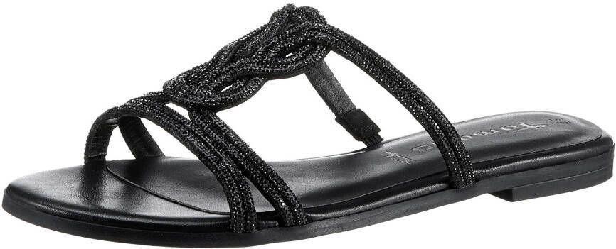 Tamaris Slippers feestdagmode zomerschoen met uitgebreide steentjesversiering
