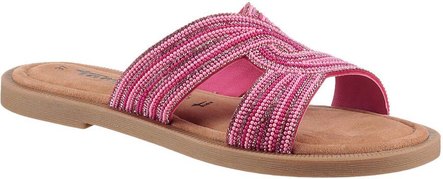 Tamaris Slippers blokhak feestmode zomerschoen met fonkelende bandage