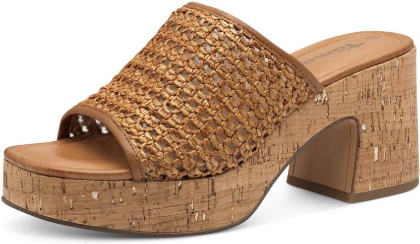 Tamaris Slippers blokhak plateau zomerschoen in vlechtlook