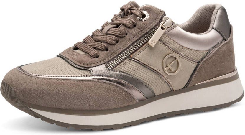 Tamaris Sneakers met sleehak vrijetijdsschoen lage schoen veterschoen met contrastafwerkingen