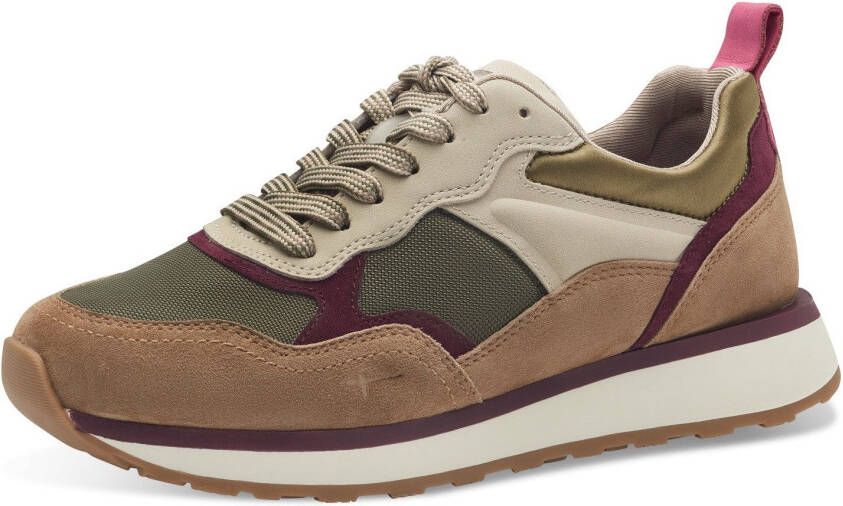 Tamaris Sneakers met sleehak vrijetijdsschoen lage schoen veterschoen met contrastafwerkingen