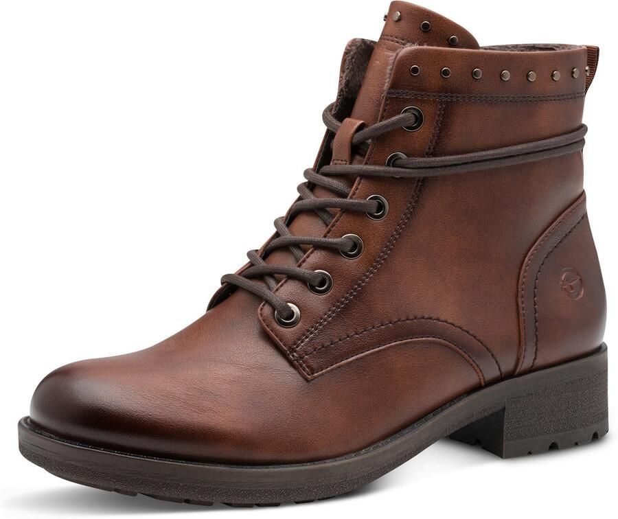 Tamaris Veterlaarsjes blokhak veterboots bezet met studs op de schachtrand - Foto 1