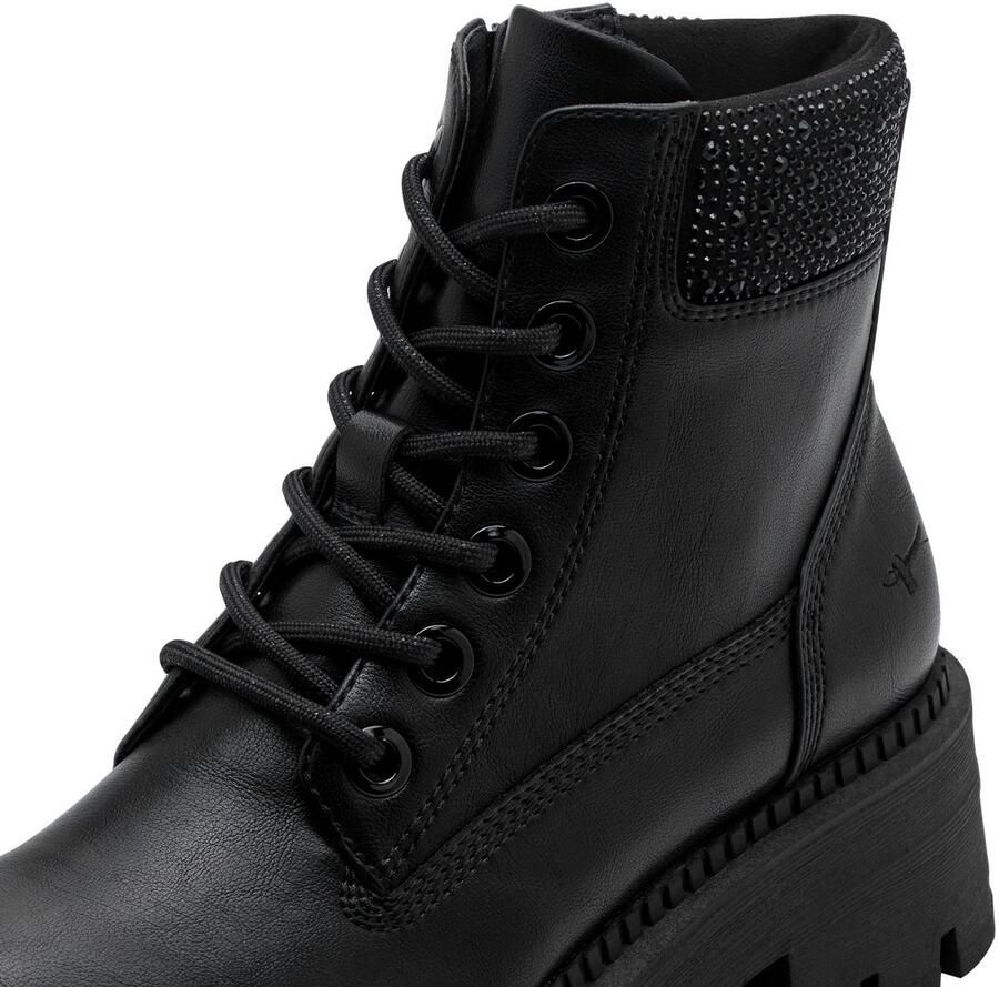 Tamaris Veterschoenen blokhak veterenkellaars bezet met glanzende strassstenen