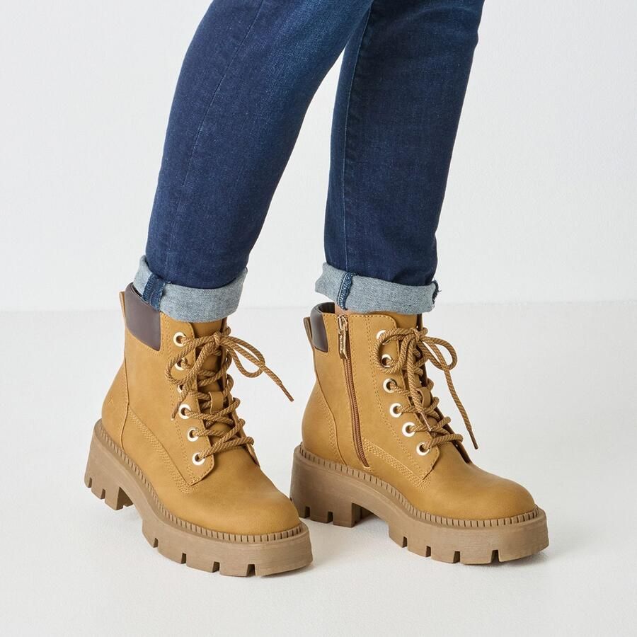 Tamaris Veterschoenen blokhak veterenkellaars bezet met glanzende strassstenen