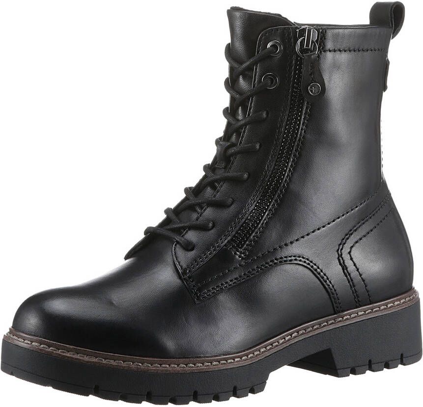 Tamaris Veterschoenen blokhak veterschoen combat-boots met contrast-raamnaad
