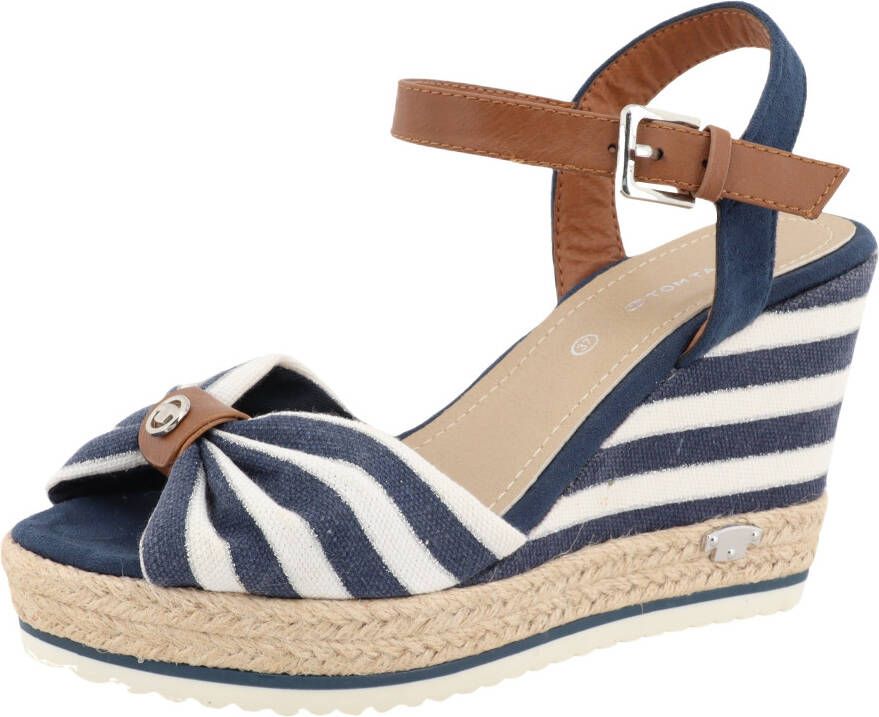Tom Tailor Highheel sandaaltjes Valeria zomerschoen sandaal wig hak in streep-look