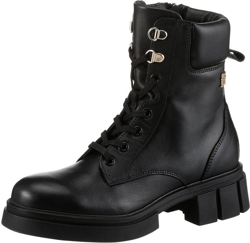Tommy Hilfiger Bikerboots LACE-UP BIKER LEATHER blokhak veterschoenen enkellaars met gepolsterde schacht