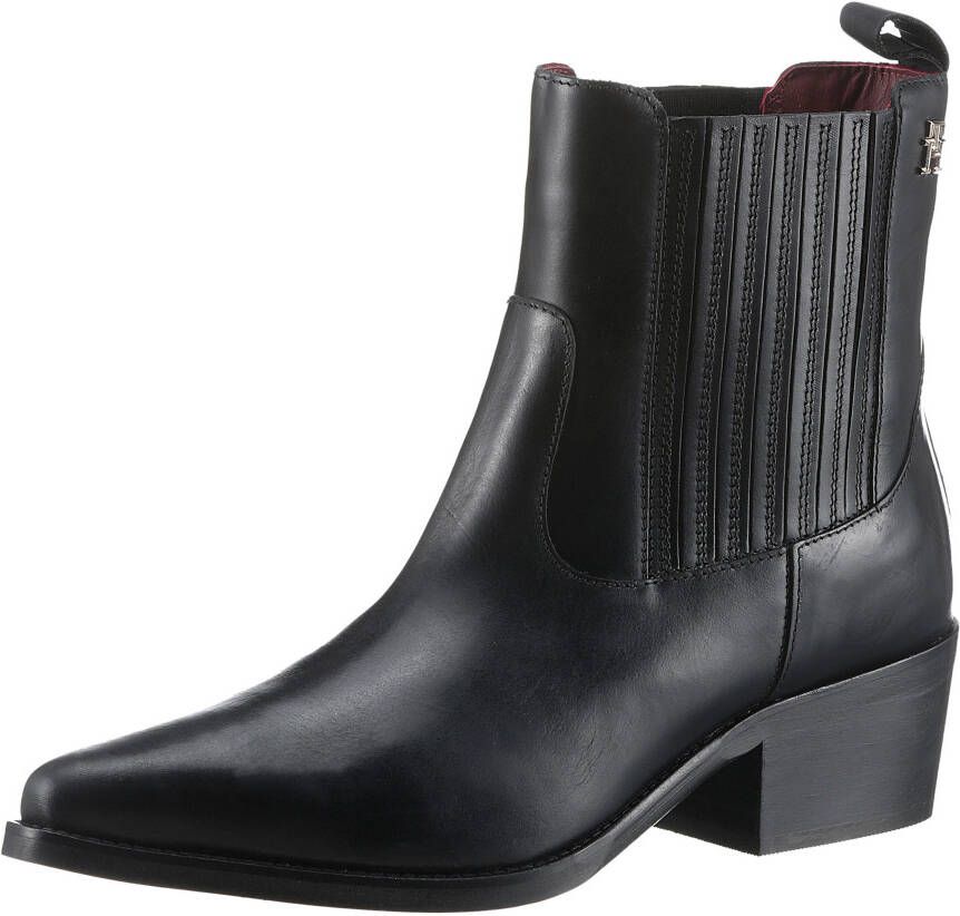 Tommy Hilfiger Cowboylaarsjes TH LEATHER COWBOY BOOT blokhak cowboyboots western enkellaars in spitse vorm