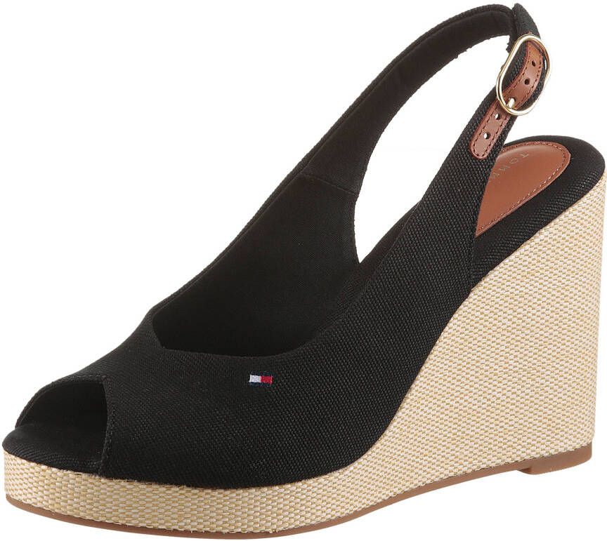 Tommy Hilfiger Highheel sandaaltjes FLAG HIGH WEDGE ESPAD SLINGBACK zomerschoen feest-schoen wedge-sandaal subtiele vlaggen-borduursel