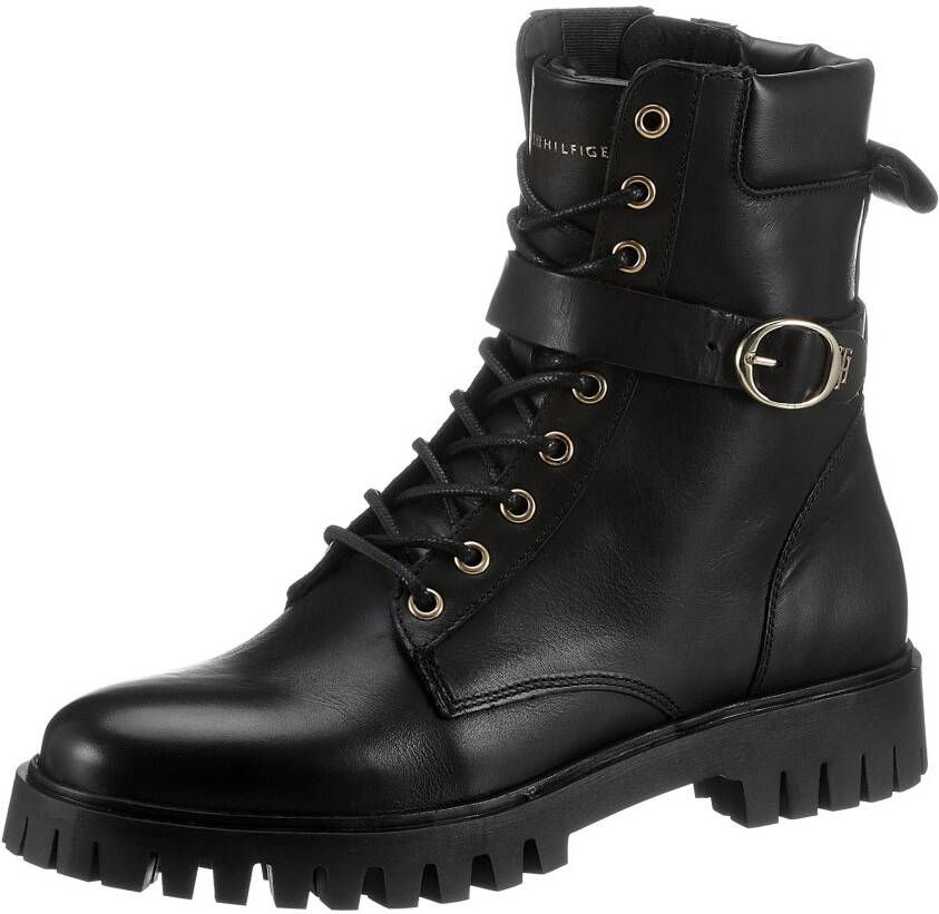 Tommy Hilfiger Veterlaarsjes MONOCHROMATIC LACE UP BOOT met logoprint opzij - Foto 8