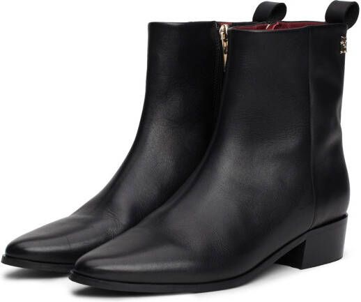 Tommy Hilfiger Laarsjes LOW COWBOY FLAT LEATHER basic blokhak zakelijke schoen in smalle vorm