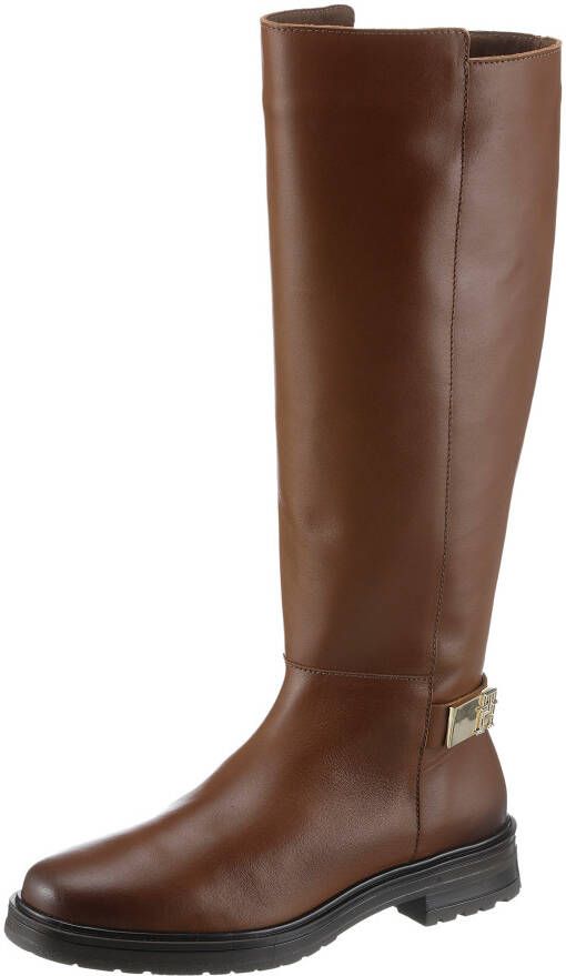 Tommy Hilfiger Laarzen TH LOGO LEATHER LONG BOOT hakken zakelijke laarzen met sierbandje achter