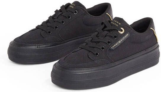 Tommy Hilfiger Plateausneakers ESSENTIAL VULC TEXTILE SNEAKER vrijetijdsschoen lage schoen veterschoen met gouden details