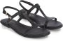 Tommy Hilfiger Zwarte Leren Platte Sandalen - Thumbnail 3
