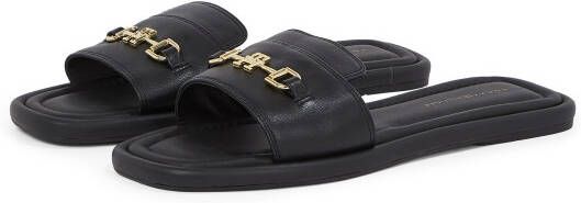 Tommy Hilfiger Slippers LEATHER HORSEBIT MULE flats zomerschoen comfortabele schoen met gouden decoratieve gesp