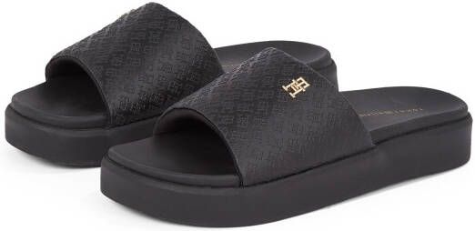 Tommy Hilfiger Slippers PLATFORM MONOGRAM POOLSLIDE plateau zomerschoen badeschoen comfort-schoen met th-allover-print