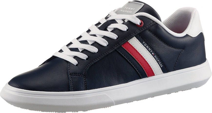 Tommy Hilfiger Sneakers ESSENTIAL LEATHER CUPSOLE met typische strepen vrijetijdsschoen lage schoen veterschoen