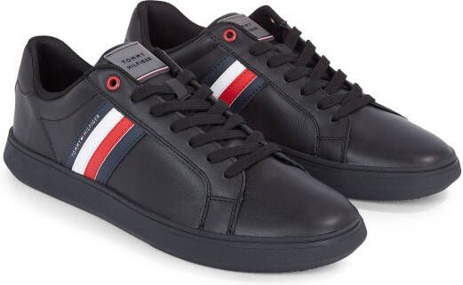 Tommy Hilfiger Sneakers ESSENTIAL LEATHER CUPSOLE met typische strepen vrijetijdsschoen lage schoen veterschoen