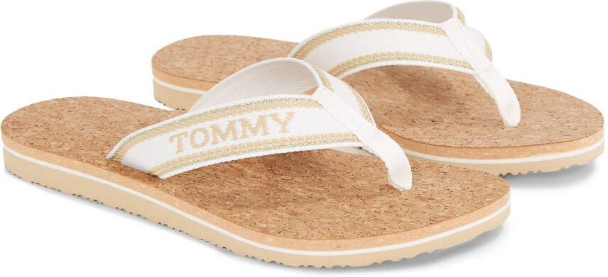 Tommy Hilfiger Teenslippers HILFIGER CORK BEACH SANDAL zomerschoen slippers poolslides met logo-opschrift
