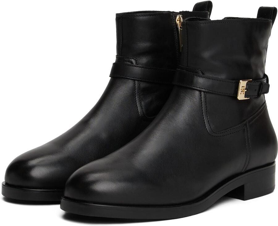 Tommy Hilfiger Laarsjes TH BUCKLE RIDING LEATHER BOOTIE blokhak enkellaarsjes zakelijke schoen met siersluiting