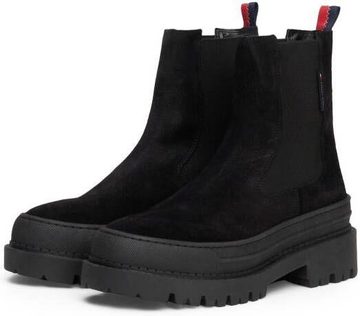 TOMMY JEANS Chelsea-boots TJW FOXING CHELSEA SUEDE blokhak instap laarzen enkellaars met kleurrijke aantrekloop
