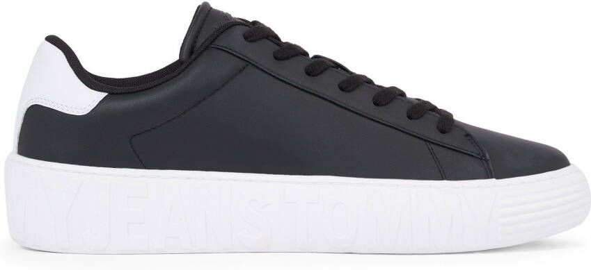 TOMMY JEANS Plateausneakers LEATHER OUTSOLE met contrastafwerking vrijetijdsschoen halve schoen veterschoen
