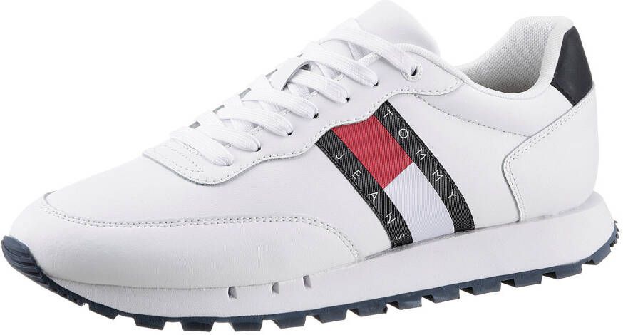 TOMMY JEANS Sneakers LEATHER RUNNER met contrastkleurige hielkap