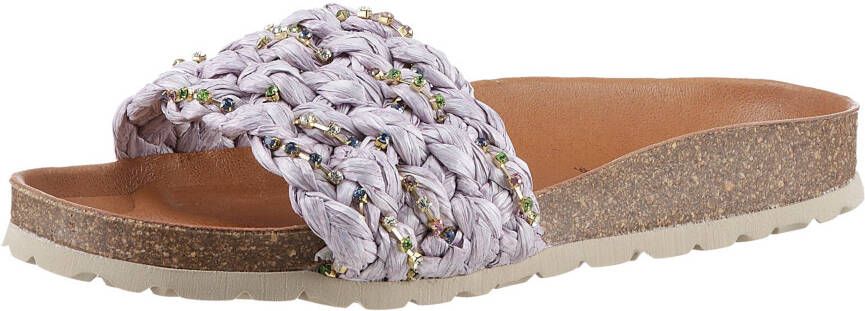 VERBENAS Slippers RICA TRENZA RAFIA BRILLOS zomerschoen poolslides slippers met leren voetbed