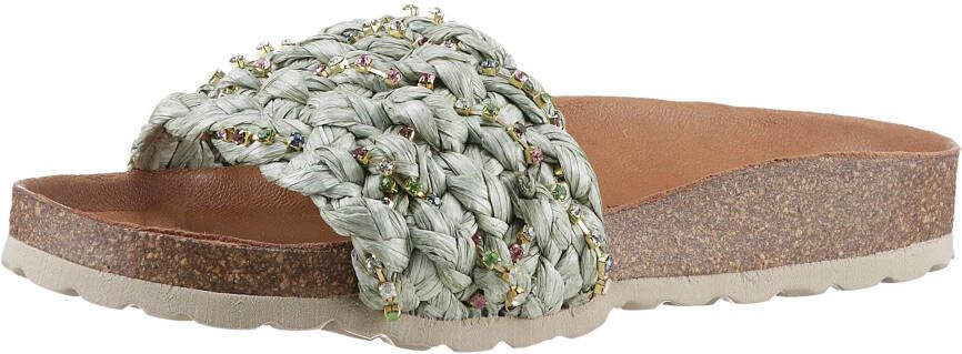 VERBENAS Slippers RICA TRENZA RAFIA BRILLOS zomerschoen poolslides slippers met leren voetbed