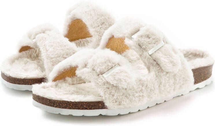 Vivance Slippers Pantoffel slipper pantoffel met knuffelig warm faux-bont en kurken voetbed