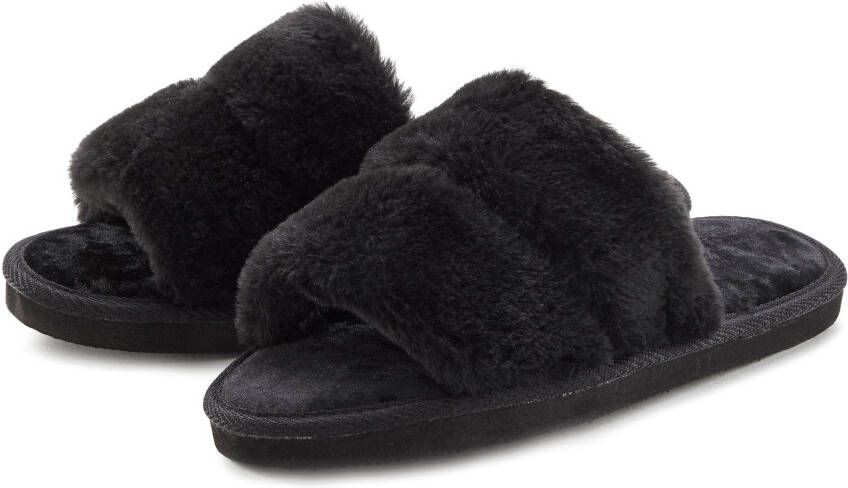 Vivance Slippers Pantoffel pluche pantoffels mule open schoen