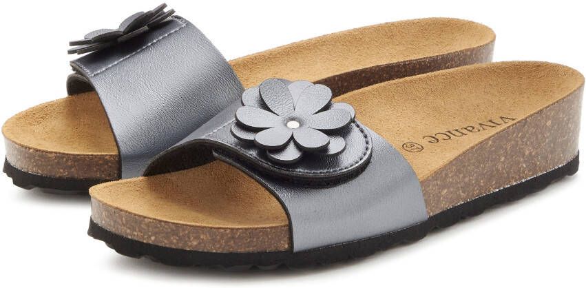 Vivance Slippers Mule sandaal open schoen met comfortkurk voetbed van leer en subtiele sleehak
