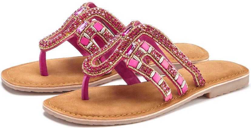 Vivance Teenslippers Sandaal pantoffel van leer met siersteentjes