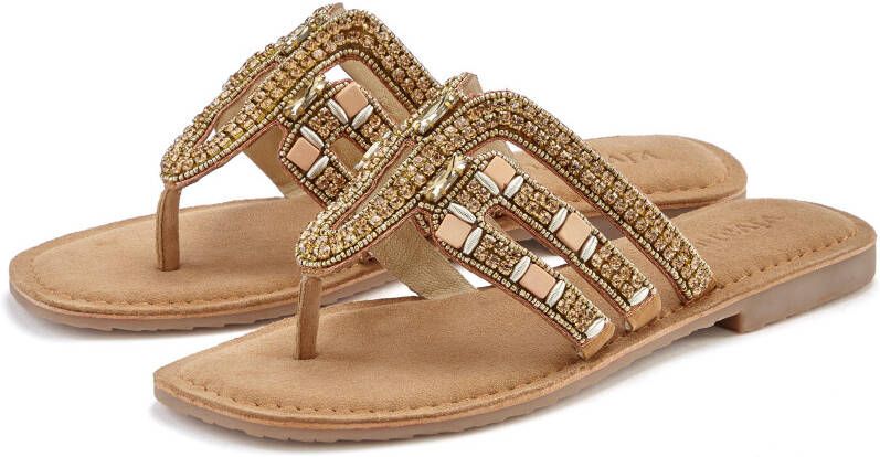 Vivance Teenslippers Sandaal pantoffel van leer met siersteentjes