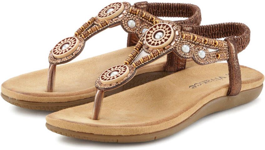Vivance Teenslippers Sandaal zomerschoen pantoletten met parels en steentjes VEGAN