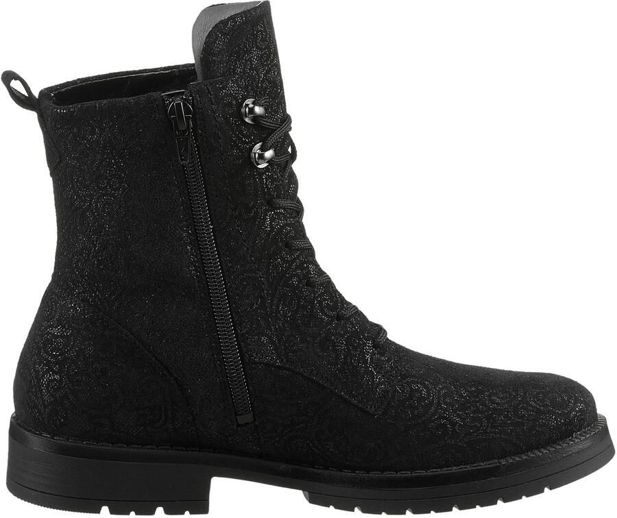 Waldläufer Veterlaarsjes G-RAVINA Veterboots blokhak in bloemmotief comfortwijdte G (=wijd)