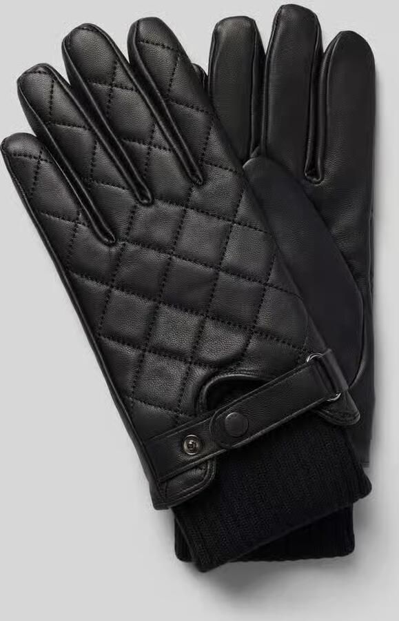 Barbour Handschoenen van echt leer met ribgebreide boordjes