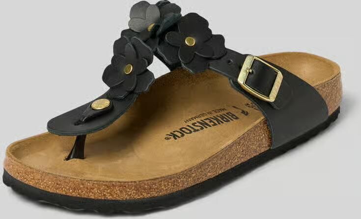 Birkenstock Teenslippers van echt leer model 'GIZEH FLOWER EMBELLISHMEN'