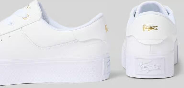 Lacoste Logo Sneakers Mat Leer Zijlabel In reliëf Brede Zool White Dames - Foto 11