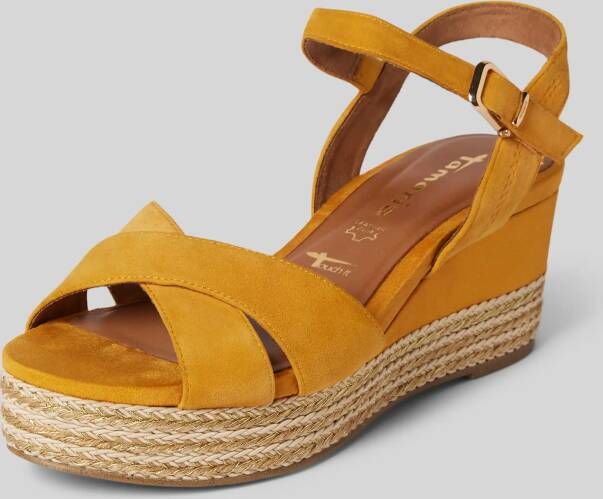 tamaris Leren wedges in gevlochten look