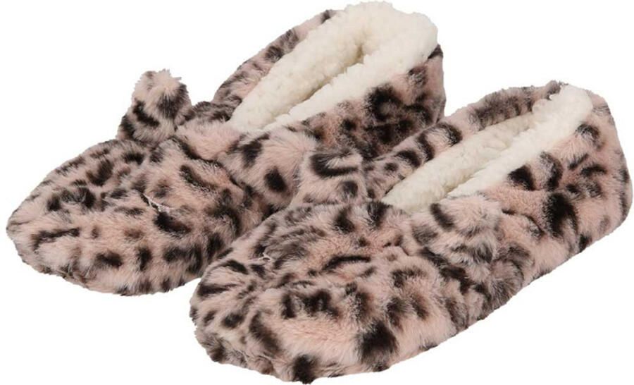 Apollo Ballerina sloffen dames roze luipaard print pantoffels antislip zool