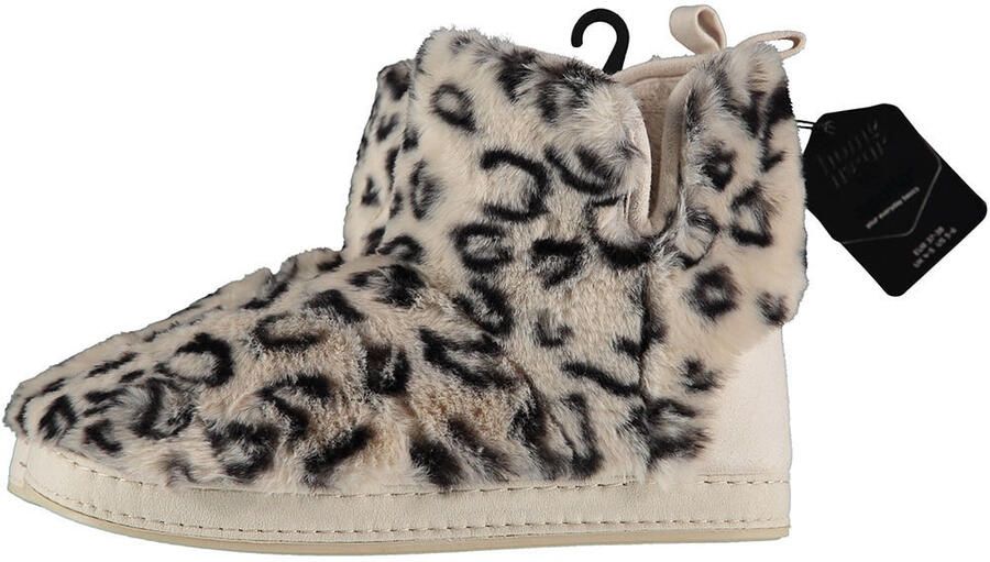 Apollo Dames hoge pantoffels sloffen luipaard print beige