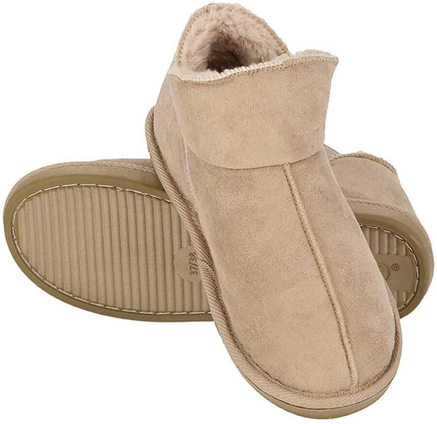 Apollo dames sloffen instappers beige suede look hoog model pantoffels harde zool