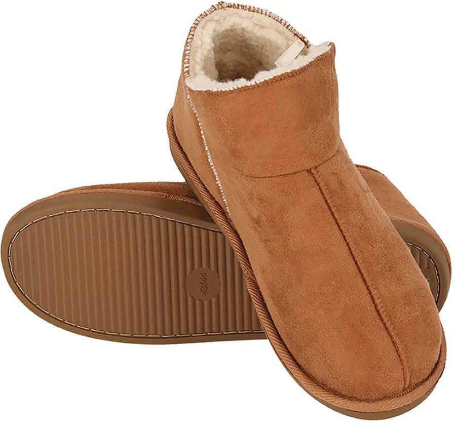 Apollo dames sloffen instappers cognac suede look hoog model pantoffels harde zool