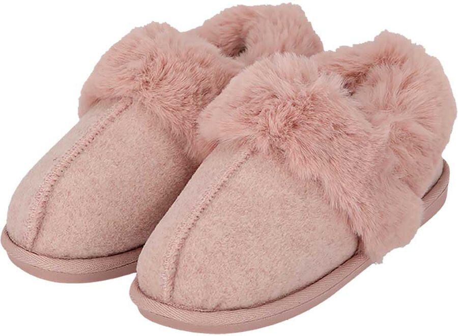 Apollo dames sloffen instappers roze vilt kunstbont laag model pantoffels