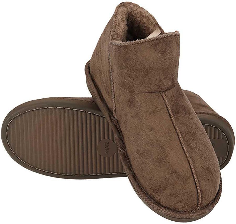 Apollo dames sloffen instappers taupe suede look hoog model pantoffels harde zool
