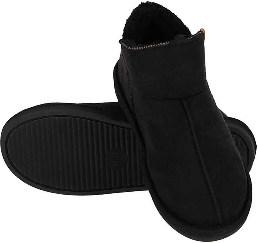 Apollo dames sloffen instappers zwart suede look hoog model pantoffels harde zool