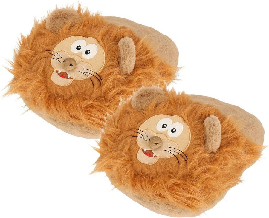 Apollo Dieren voetenwarmer slof jongens meisjes leeuw lichtbruin one size 30 x 27 cm polyeste