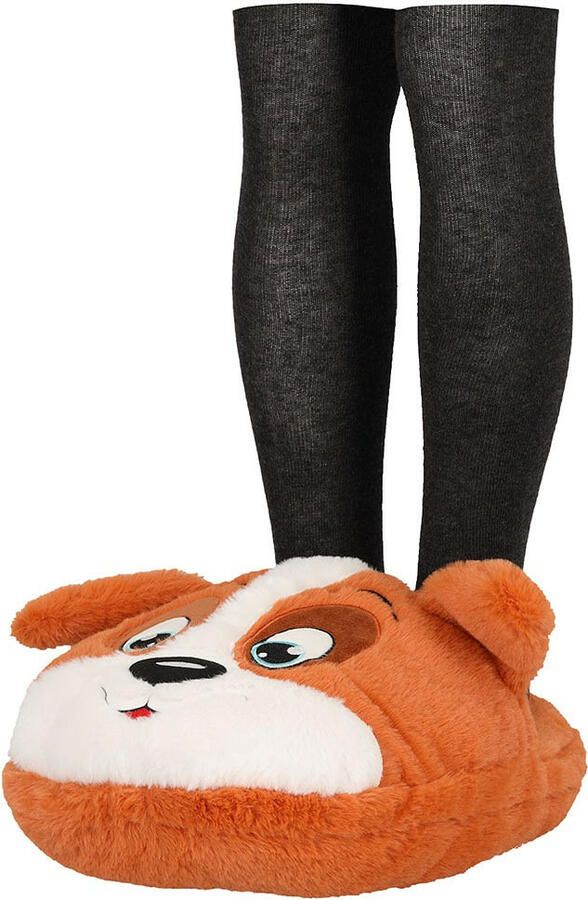 Apollo Grote voetenwarmer slof hond bruin one size 30 x 27 cm polyester