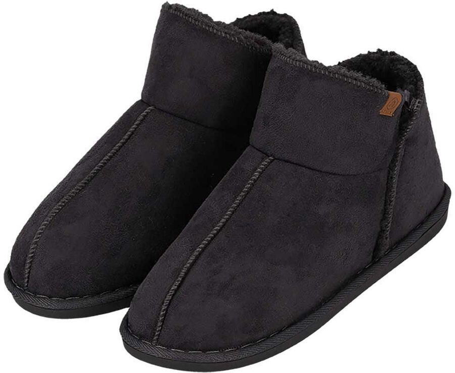 Apollo heren sloffen instappers donkergrijs suede look hoog model pantoffels harde zool